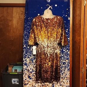 French Connection Estari ombre sequin dress with flutter sleeves and side cutout